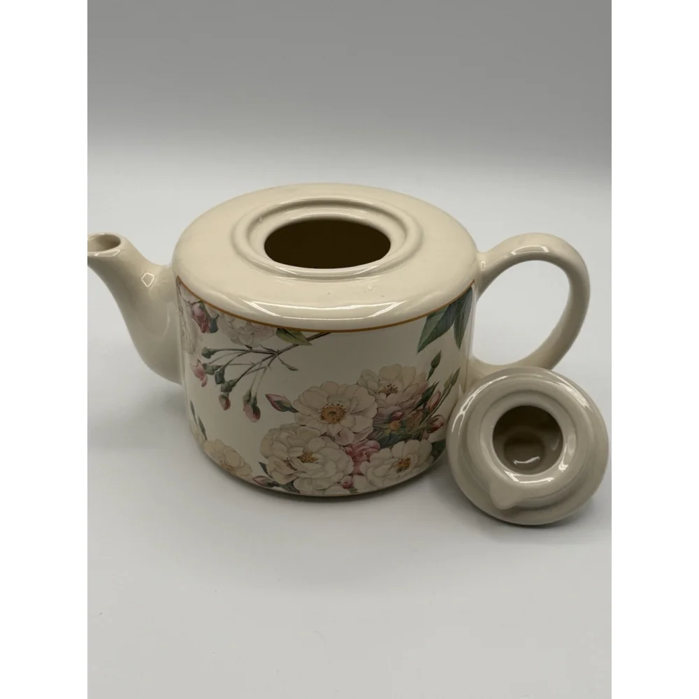 Vintage Hallmark Hawthorne Manor Floral Wild Roses Flat Top Teapot Gold Accents